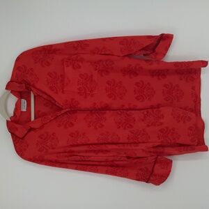 Natori Women's Red Button Front Rope Shirt Sleepwear Tunic Floral Size Small‎